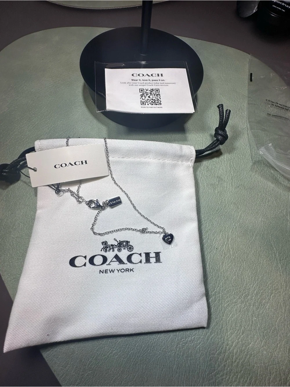 NWT Coach Heart-Shaped Pendant Necklace Silver Tone C Logo Charm | MSRP: $95